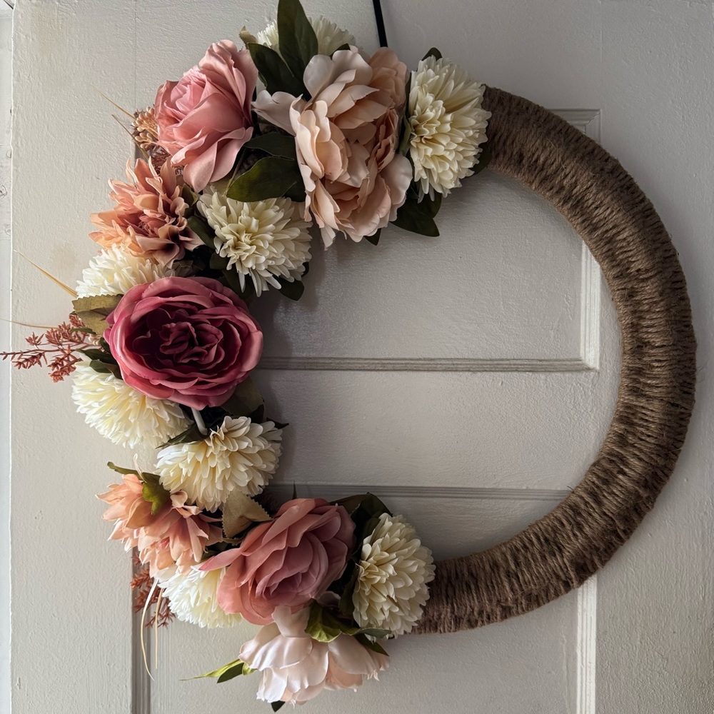 Floral Wreath with Pink and Cream Flowers